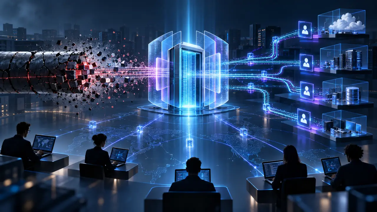 Flux de données lumineux reliant des serveurs dans une architecture Zero Trust